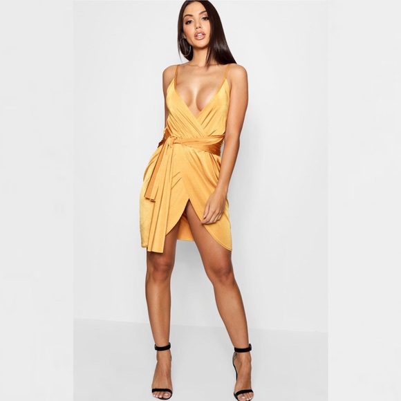 wrap belted bodycon dress